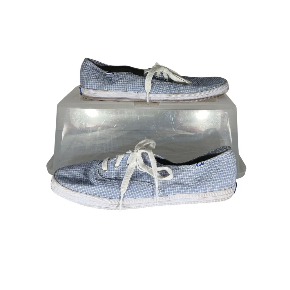 Keds Champion Canvas Gingham Blue White Lace Up Sneakers Shoes Women‎ US 8.5